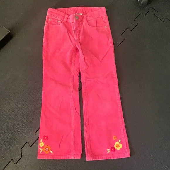 Gymboree Girls Olive Corduroy Pants Flower Design Size 6 Plus